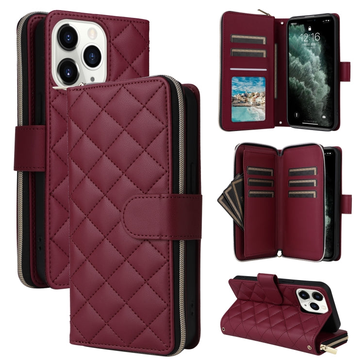 Crossbody Rhombic Zipper Tower Buckle Leather Phone Case with Lanyard, For iPhone 11, For iPhone 11 Pro, For iPhone X / XS, For iPhone XR