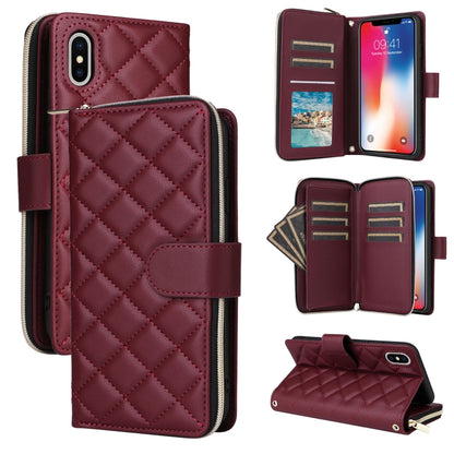 Crossbody Rhombic Zipper Tower Buckle Leather Phone Case with Lanyard, For iPhone 11, For iPhone 11 Pro, For iPhone X / XS, For iPhone XR