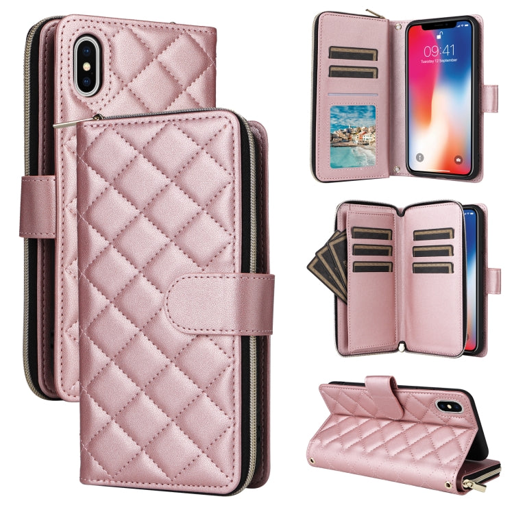 Crossbody Rhombic Zipper Tower Buckle Leather Phone Case with Lanyard, For iPhone 11, For iPhone 11 Pro, For iPhone X / XS, For iPhone XR