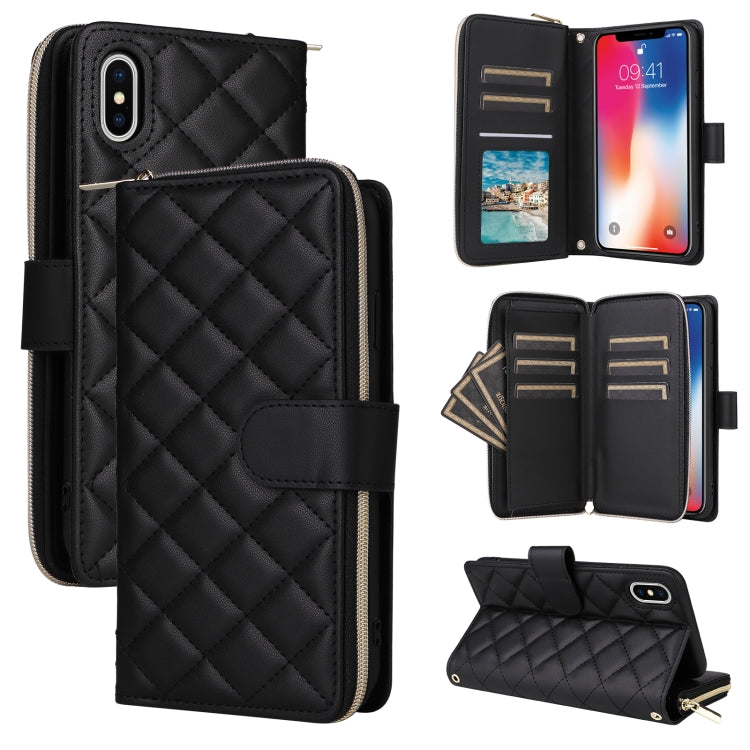 Crossbody Rhombic Zipper Tower Buckle Leather Phone Case with Lanyard, For iPhone 11, For iPhone 11 Pro, For iPhone X / XS, For iPhone XR
