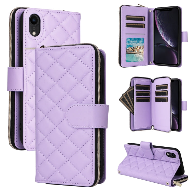 Crossbody Rhombic Zipper Tower Buckle Leather Phone Case with Lanyard, For iPhone 11, For iPhone 11 Pro, For iPhone X / XS, For iPhone XR