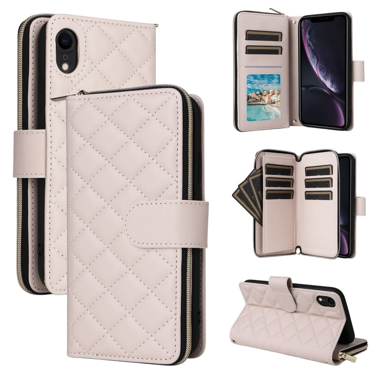 Crossbody Rhombic Zipper Tower Buckle Leather Phone Case with Lanyard, For iPhone 11, For iPhone 11 Pro, For iPhone X / XS, For iPhone XR