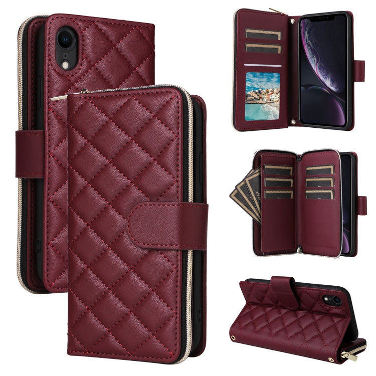 Crossbody Rhombic Zipper Tower Buckle Leather Phone Case with Lanyard, For iPhone 11, For iPhone 11 Pro, For iPhone X / XS, For iPhone XR