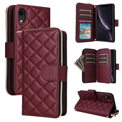 Crossbody Rhombic Zipper Tower Buckle Leather Phone Case with Lanyard, For iPhone 11, For iPhone 11 Pro, For iPhone X / XS, For iPhone XR