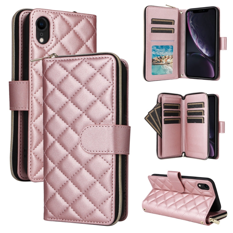 Crossbody Rhombic Zipper Tower Buckle Leather Phone Case with Lanyard, For iPhone 11, For iPhone 11 Pro, For iPhone X / XS, For iPhone XR