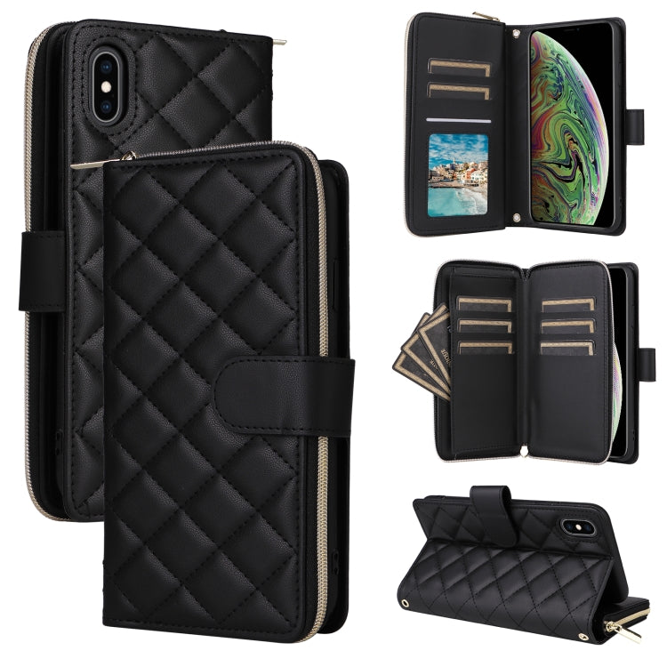 Crossbody Rhombic Zipper Tower Buckle Leather Phone Case with Lanyard, For iPhone XS Max, For iPhone 8 Plus / 7 Plus