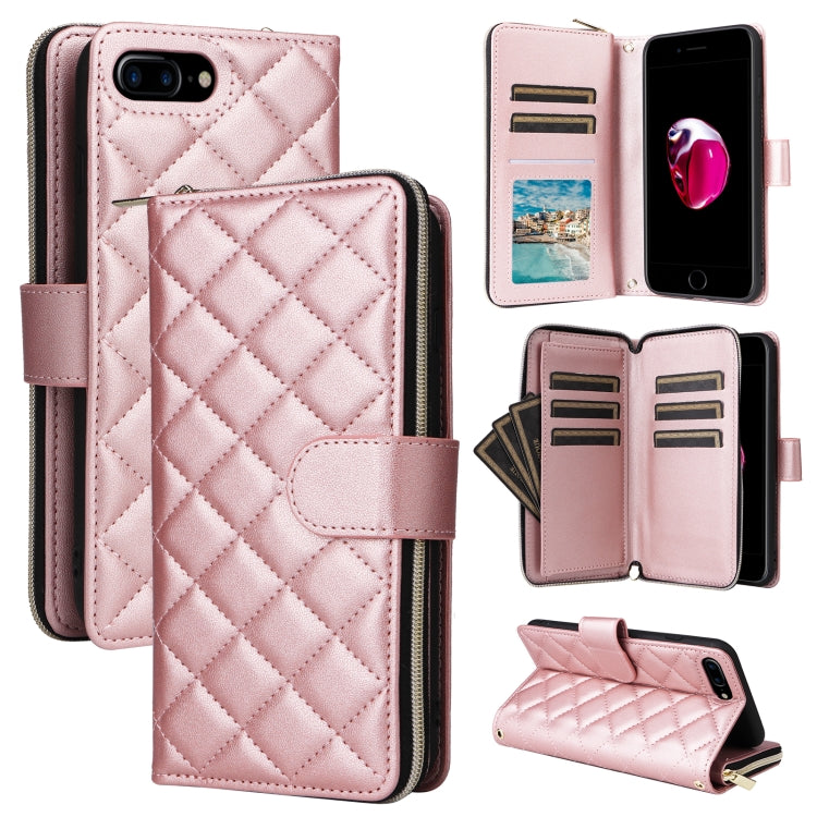 Crossbody Rhombic Zipper Tower Buckle Leather Phone Case with Lanyard, For iPhone XS Max, For iPhone 8 Plus / 7 Plus