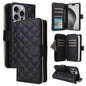 Crossbody Rhombic Zipper Tower Buckle Leather Phone Case with Lanyard, For iPhone Air, For iPhone 16 Pro Max, For iPhone 16 Pro, For iPhone 16 Plus
