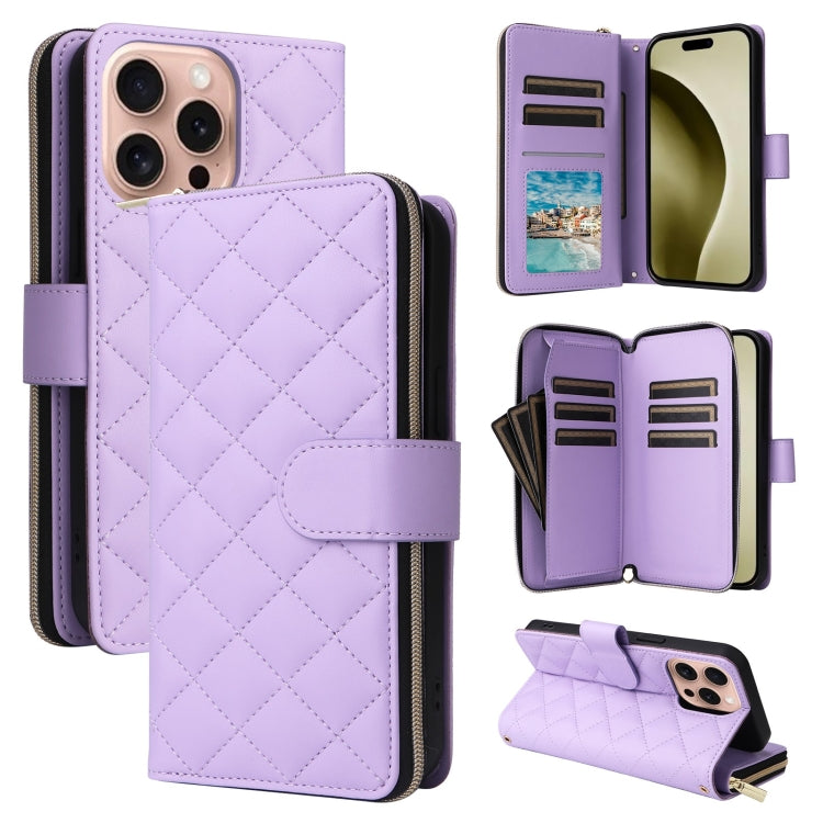 Crossbody Rhombic Zipper Tower Buckle Leather Phone Case with Lanyard, For iPhone Air, For iPhone 16 Pro Max, For iPhone 16 Pro, For iPhone 16 Plus