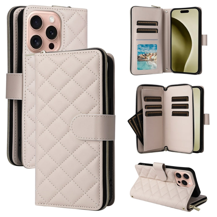 Crossbody Rhombic Zipper Tower Buckle Leather Phone Case with Lanyard, For iPhone Air, For iPhone 16 Pro Max, For iPhone 16 Pro, For iPhone 16 Plus