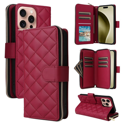 Crossbody Rhombic Zipper Tower Buckle Leather Phone Case with Lanyard, For iPhone Air, For iPhone 16 Pro Max, For iPhone 16 Pro, For iPhone 16 Plus