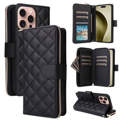 Crossbody Rhombic Zipper Tower Buckle Leather Phone Case with Lanyard, For iPhone Air, For iPhone 16 Pro Max, For iPhone 16 Pro, For iPhone 16 Plus