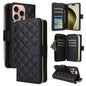 Crossbody Rhombic Zipper Tower Buckle Leather Phone Case with Lanyard, For iPhone Air, For iPhone 16 Pro Max, For iPhone 16 Pro, For iPhone 16 Plus
