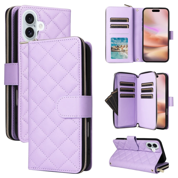 Crossbody Rhombic Zipper Tower Buckle Leather Phone Case with Lanyard, For iPhone Air, For iPhone 16 Pro Max, For iPhone 16 Pro, For iPhone 16 Plus