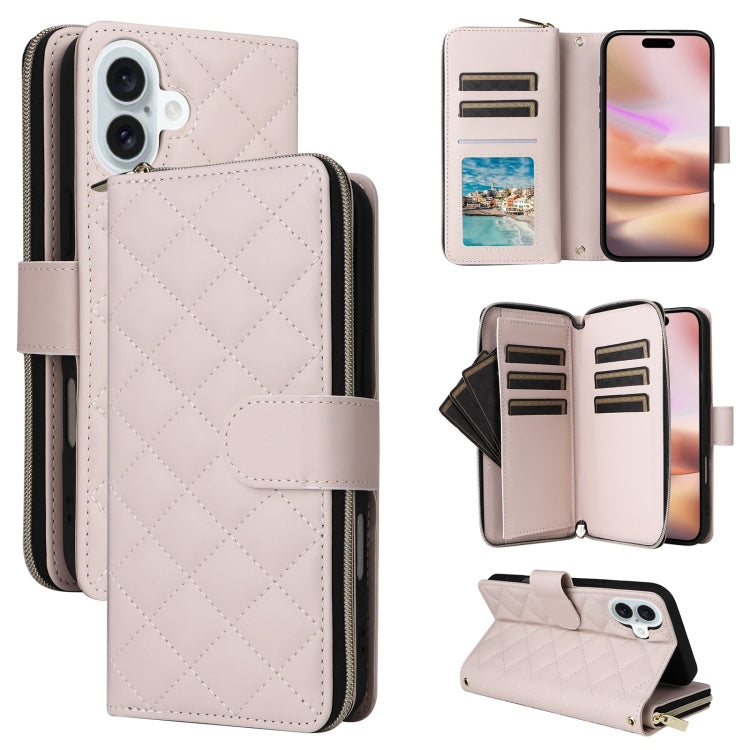 Crossbody Rhombic Zipper Tower Buckle Leather Phone Case with Lanyard, For iPhone Air, For iPhone 16 Pro Max, For iPhone 16 Pro, For iPhone 16 Plus