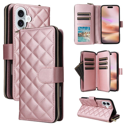 Crossbody Rhombic Zipper Tower Buckle Leather Phone Case with Lanyard, For iPhone Air, For iPhone 16 Pro Max, For iPhone 16 Pro, For iPhone 16 Plus