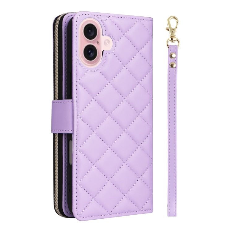 Crossbody Rhombic Zipper Tower Buckle Leather Phone Case with Lanyard, For iPhone 16, For iPhone 15 Pro Max, For iPhone 15 Pro, For iPhone 15 Plus / 14 Plus