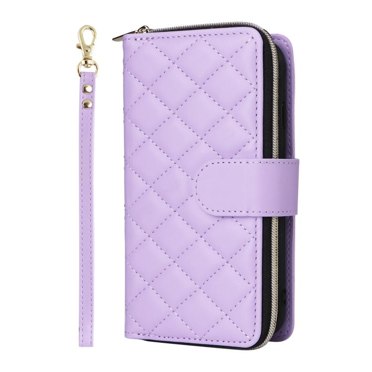 Crossbody Rhombic Zipper Tower Buckle Leather Phone Case with Lanyard, For iPhone 17e / 16e, For iPhone 17 Pro Max, For iPhone 17 Pro, For iPhone 17