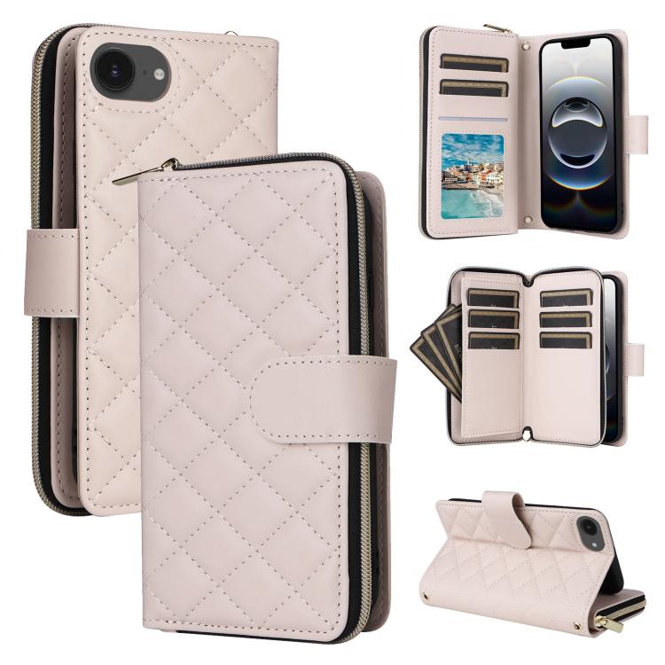 Crossbody Rhombic Zipper Tower Buckle Leather Phone Case with Lanyard, For iPhone 18 / 17, For iPhone 18 Pro / 17 Pro, For iPhone 18 Pro Max / 17 Pro Max, For iPhone 17e / 16e