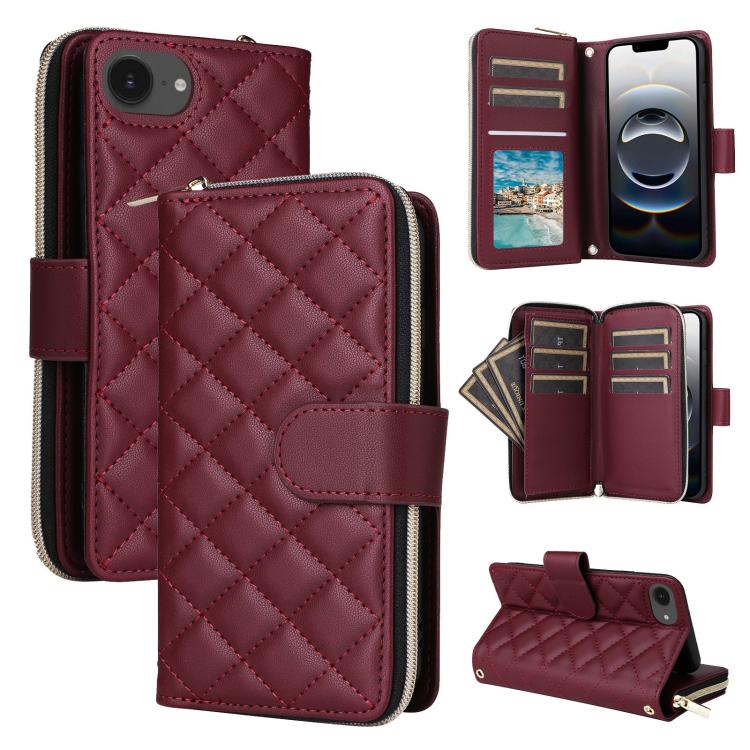 Crossbody Rhombic Zipper Tower Buckle Leather Phone Case with Lanyard, For iPhone 18 / 17, For iPhone 18 Pro / 17 Pro, For iPhone 18 Pro Max / 17 Pro Max, For iPhone 17e / 16e