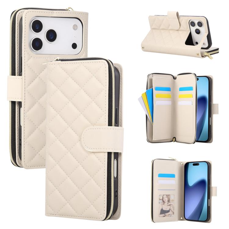Crossbody Rhombic Zipper Tower Buckle Leather Phone Case with Lanyard, For iPhone 18 / 17, For iPhone 18 Pro / 17 Pro, For iPhone 18 Pro Max / 17 Pro Max, For iPhone 17e / 16e