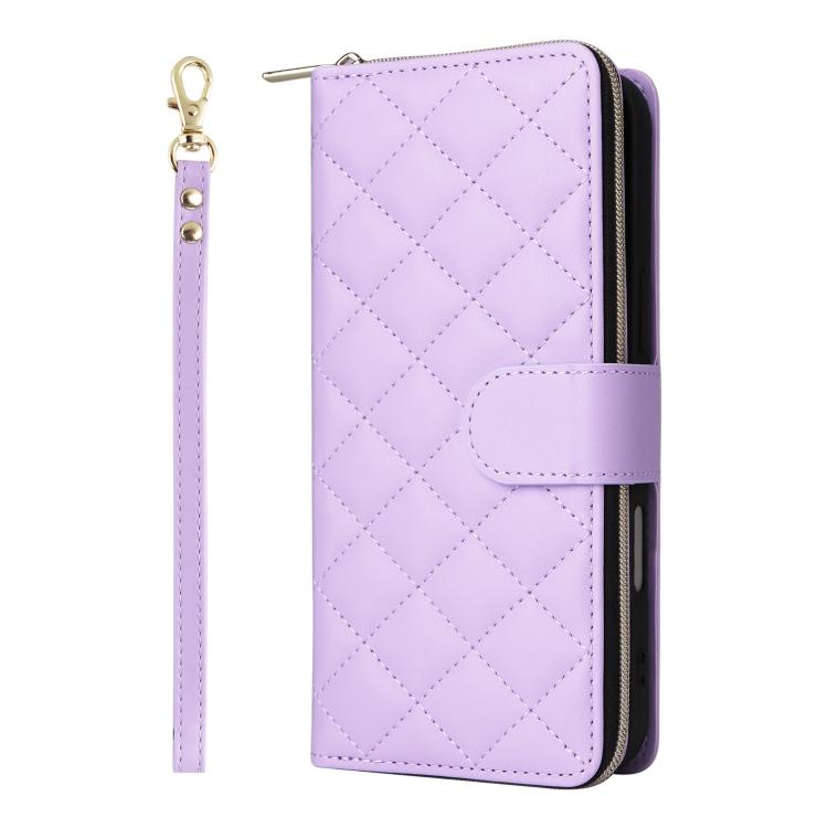 Crossbody Rhombic Zipper Tower Buckle Leather Phone Case with Lanyard, For iPhone 18 / 17, For iPhone 18 Pro / 17 Pro, For iPhone 18 Pro Max / 17 Pro Max, For iPhone 17e / 16e