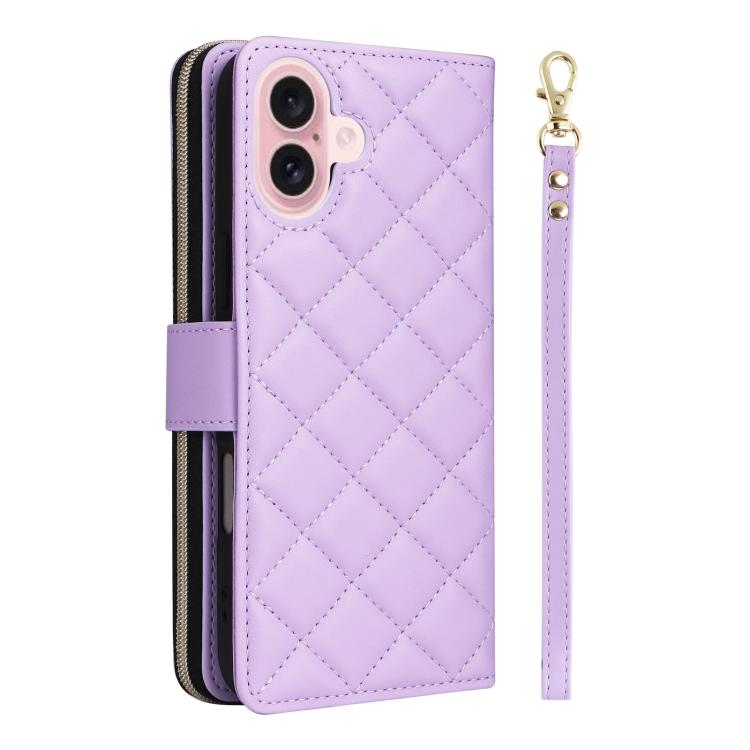 Crossbody Rhombic Zipper Tower Buckle Leather Phone Case with Lanyard, For iPhone 18 / 17, For iPhone 18 Pro / 17 Pro, For iPhone 18 Pro Max / 17 Pro Max, For iPhone 17e / 16e