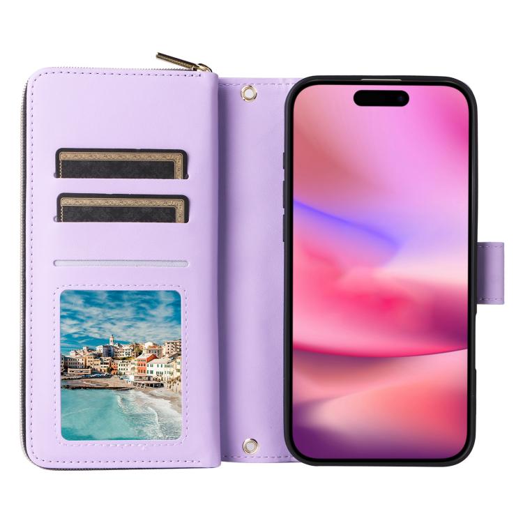 Crossbody Rhombic Zipper Tower Buckle Leather Phone Case with Lanyard, For iPhone 18 / 17, For iPhone 18 Pro / 17 Pro, For iPhone 18 Pro Max / 17 Pro Max, For iPhone 17e / 16e