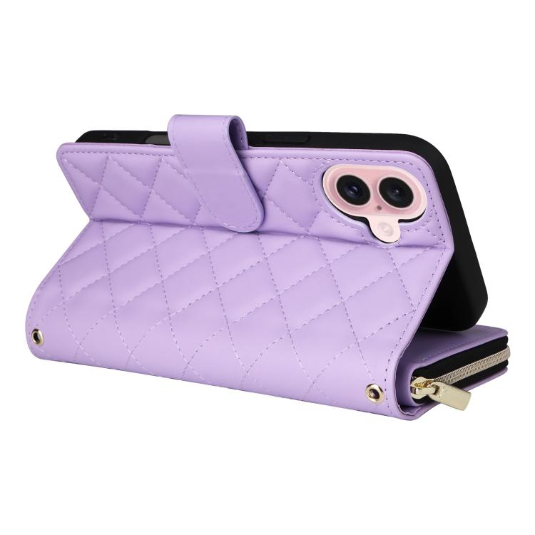 Crossbody Rhombic Zipper Tower Buckle Leather Phone Case with Lanyard, For iPhone 18 / 17, For iPhone 18 Pro / 17 Pro, For iPhone 18 Pro Max / 17 Pro Max, For iPhone 17e / 16e