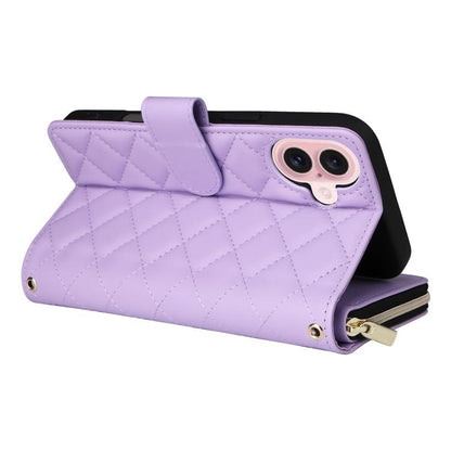Crossbody Rhombic Zipper Tower Buckle Leather Phone Case with Lanyard, For iPhone 18 / 17, For iPhone 18 Pro / 17 Pro, For iPhone 18 Pro Max / 17 Pro Max, For iPhone 17e / 16e