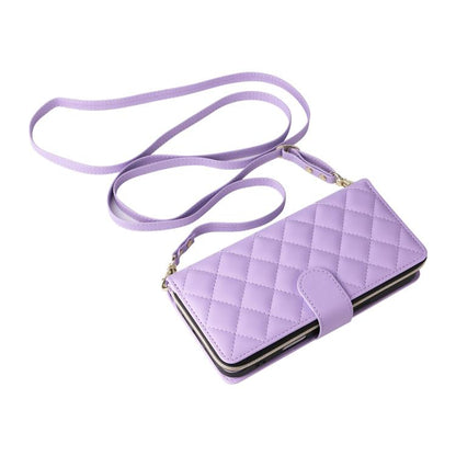 Crossbody Rhombic Zipper Tower Buckle Leather Phone Case with Lanyard, For iPhone 18 / 17, For iPhone 18 Pro / 17 Pro, For iPhone 18 Pro Max / 17 Pro Max, For iPhone 17e / 16e