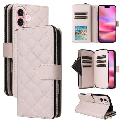 Crossbody Rhombic Zipper Tower Buckle Leather Phone Case with Lanyard, For iPhone 18 / 17, For iPhone 18 Pro / 17 Pro, For iPhone 18 Pro Max / 17 Pro Max, For iPhone 17e / 16e