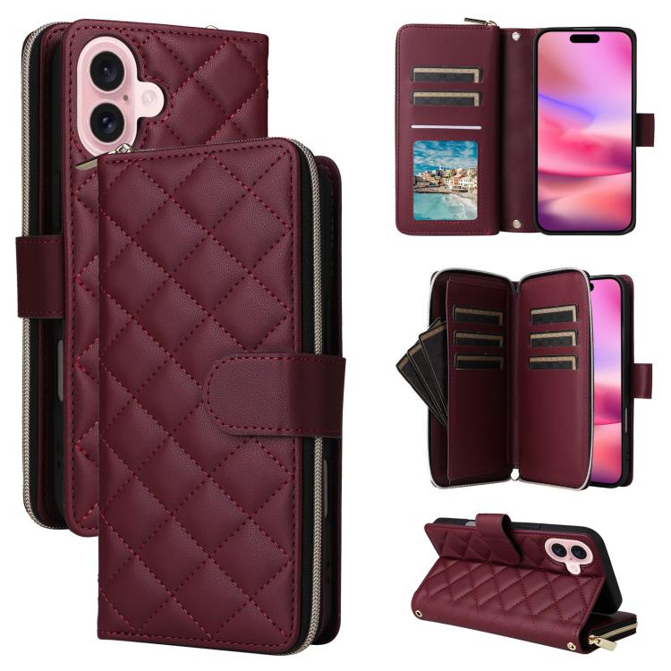 Crossbody Rhombic Zipper Tower Buckle Leather Phone Case with Lanyard, For iPhone 18 / 17, For iPhone 18 Pro / 17 Pro, For iPhone 18 Pro Max / 17 Pro Max, For iPhone 17e / 16e