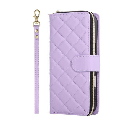 Crossbody Rhombic Zipper Tower Buckle Leather Phone Case with Lanyard, For iPhone Air, For iPhone 16 Pro Max, For iPhone 16 Pro, For iPhone 16 Plus