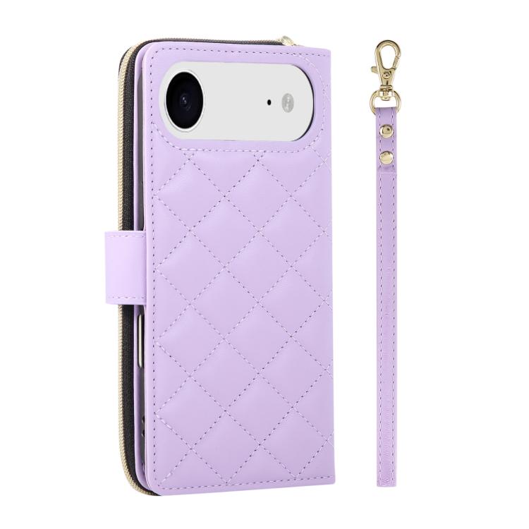 Crossbody Rhombic Zipper Tower Buckle Leather Phone Case with Lanyard, For iPhone Air, For iPhone 16 Pro Max, For iPhone 16 Pro, For iPhone 16 Plus