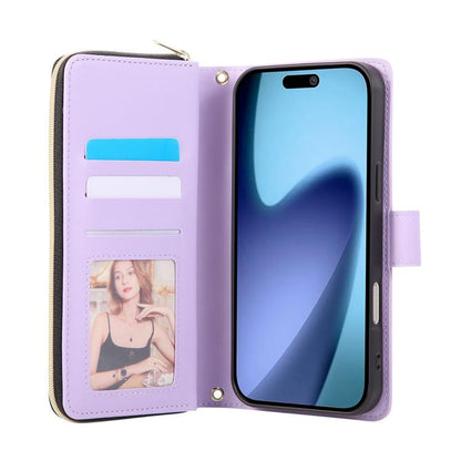 Crossbody Rhombic Zipper Tower Buckle Leather Phone Case with Lanyard, For iPhone Air, For iPhone 16 Pro Max, For iPhone 16 Pro, For iPhone 16 Plus