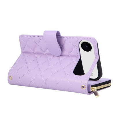 Crossbody Rhombic Zipper Tower Buckle Leather Phone Case with Lanyard, For iPhone Air, For iPhone 16 Pro Max, For iPhone 16 Pro, For iPhone 16 Plus