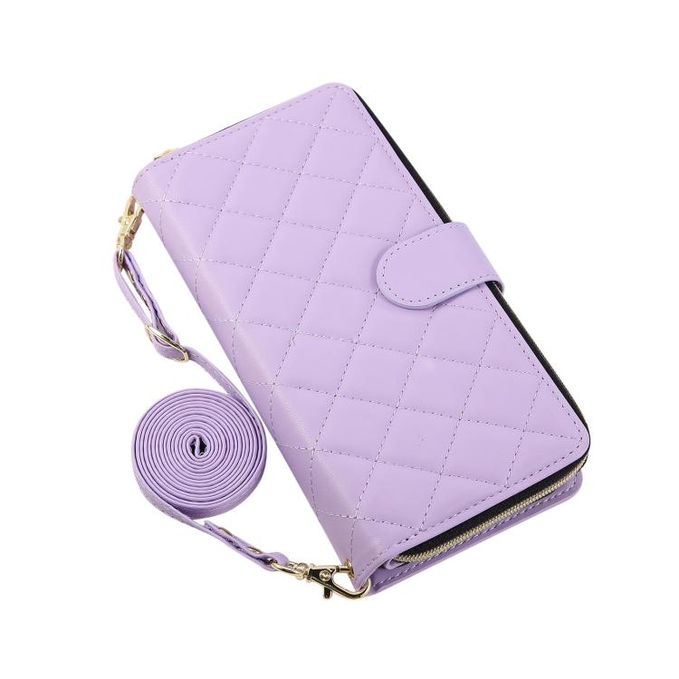 Crossbody Rhombic Zipper Tower Buckle Leather Phone Case with Lanyard, For iPhone Air, For iPhone 16 Pro Max, For iPhone 16 Pro, For iPhone 16 Plus