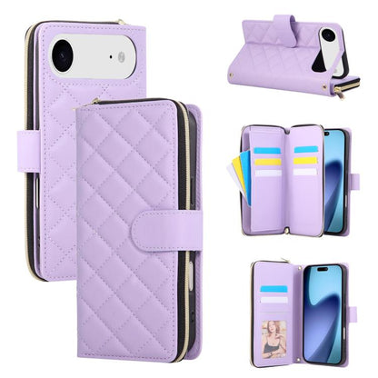 Crossbody Rhombic Zipper Tower Buckle Leather Phone Case with Lanyard, For iPhone Air, For iPhone 16 Pro Max, For iPhone 16 Pro, For iPhone 16 Plus