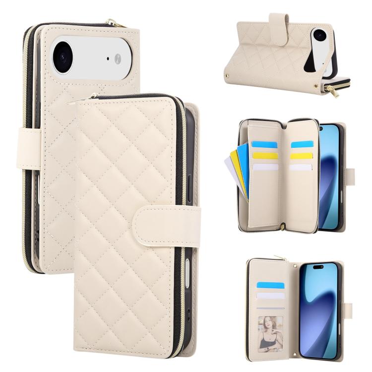 Crossbody Rhombic Zipper Tower Buckle Leather Phone Case with Lanyard, For iPhone Air, For iPhone 16 Pro Max, For iPhone 16 Pro, For iPhone 16 Plus