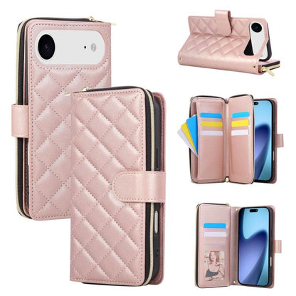 Crossbody Rhombic Zipper Tower Buckle Leather Phone Case with Lanyard, For iPhone Air, For iPhone 16 Pro Max, For iPhone 16 Pro, For iPhone 16 Plus