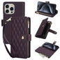 YM016 Rhombic Zipper Card Wallet Leather Phone Case with Lanyard, For iPhone 15 Pro Max, For iPhone 15 Pro, For iPhone 15 Plus