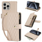 YM016 Rhombic Zipper Card Wallet Leather Phone Case with Lanyard, For iPhone 15 Pro Max, For iPhone 15 Pro, For iPhone 15 Plus