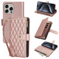 YM016 Rhombic Zipper Card Wallet Leather Phone Case with Lanyard, For iPhone 15 Pro Max, For iPhone 15 Pro, For iPhone 15 Plus