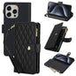 YM016 Rhombic Zipper Card Wallet Leather Phone Case with Lanyard, For iPhone 15 Pro Max, For iPhone 15 Pro, For iPhone 15 Plus