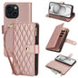 YM016 Rhombic Zipper Card Wallet Leather Phone Case with Lanyard, For iPhone 15, For iPhone 14 Plus, For iPhone 14