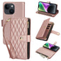 YM016 Rhombic Zipper Card Wallet Leather Phone Case with Lanyard, For iPhone 15, For iPhone 14 Plus, For iPhone 14