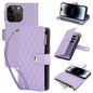 YM016 Rhombic Zipper Card Wallet Leather Phone Case with Lanyard, For iPhone 14 Pro, For iPhone 14 Pro Max, For iPhone SE 2022 / SE 2020 / 8
