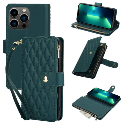 YM016 Rhombic Zipper Card Wallet Leather Phone Case with Lanyard, For iPhone 13 Pro Max, For iPhone 13 Pro, For iPhone 13