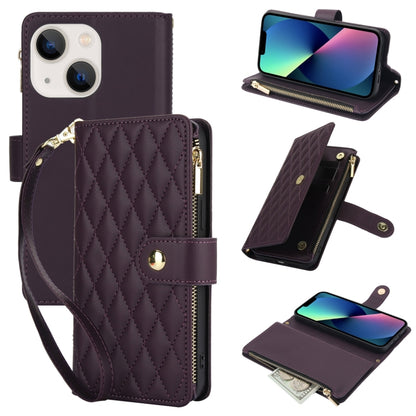 YM016 Rhombic Zipper Card Wallet Leather Phone Case with Lanyard, For iPhone 13 mini, For iPhone 12 / 12 Pro, For iPhone 12 Pro Max